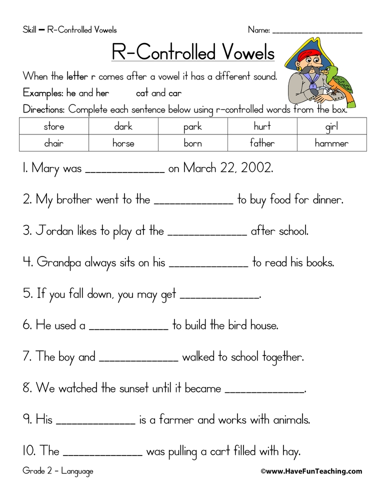 r controlled vowels worksheets