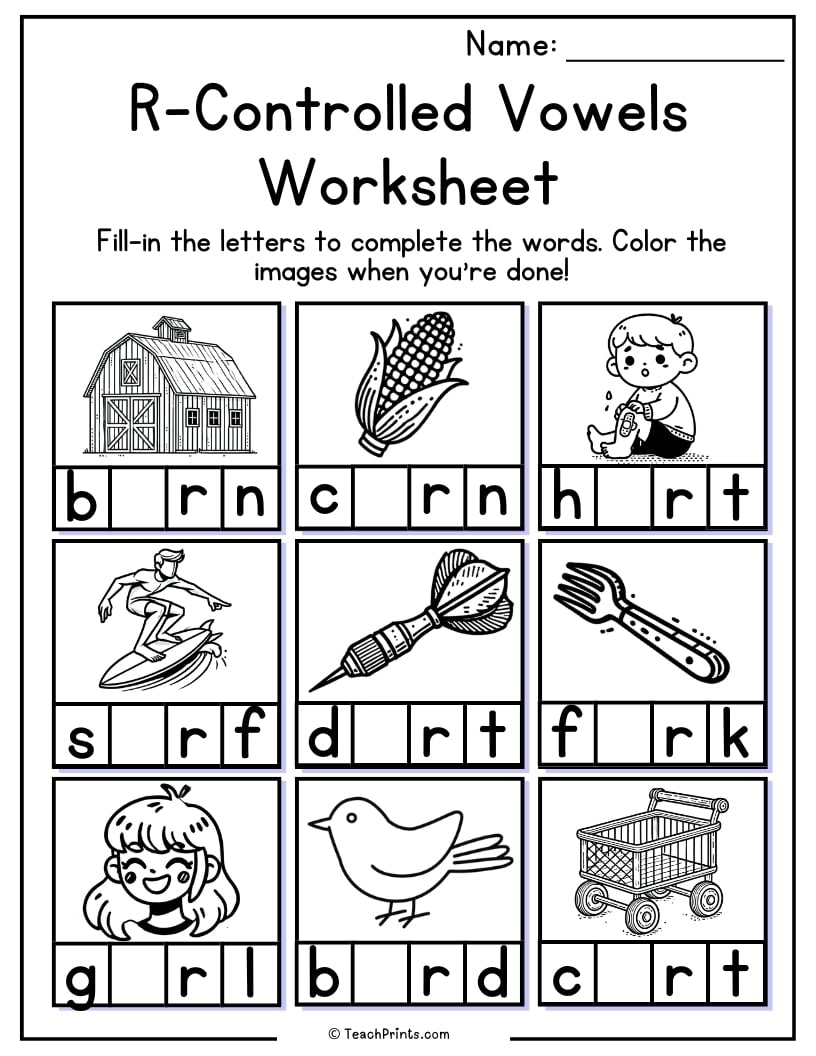 R Controlled Vowels Worksheets Bossy R Free PDF Printables Teach 
