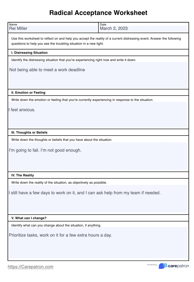 Radical Acceptance Worksheet Example Free PDF Download