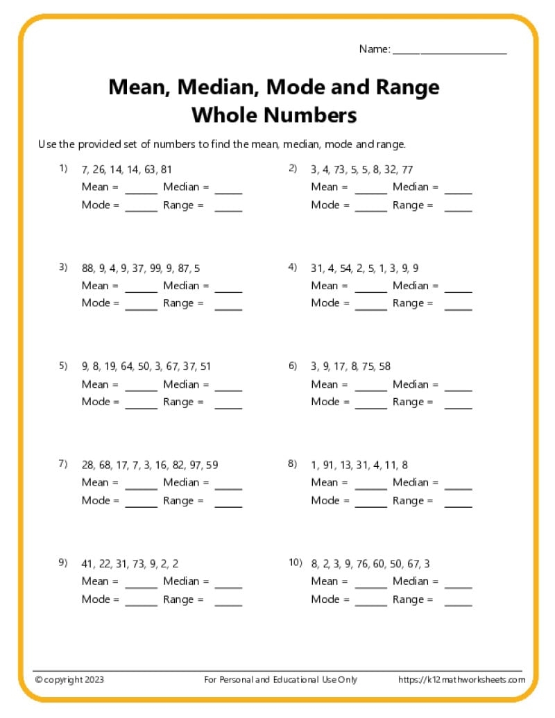 Range Math Worksheets Mean Median Mode And Range Pack The Homeschool