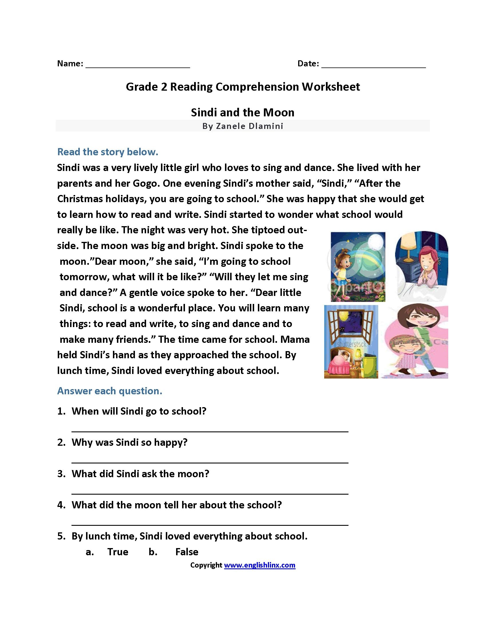 Reading Comprehension Worksheet Second Grade