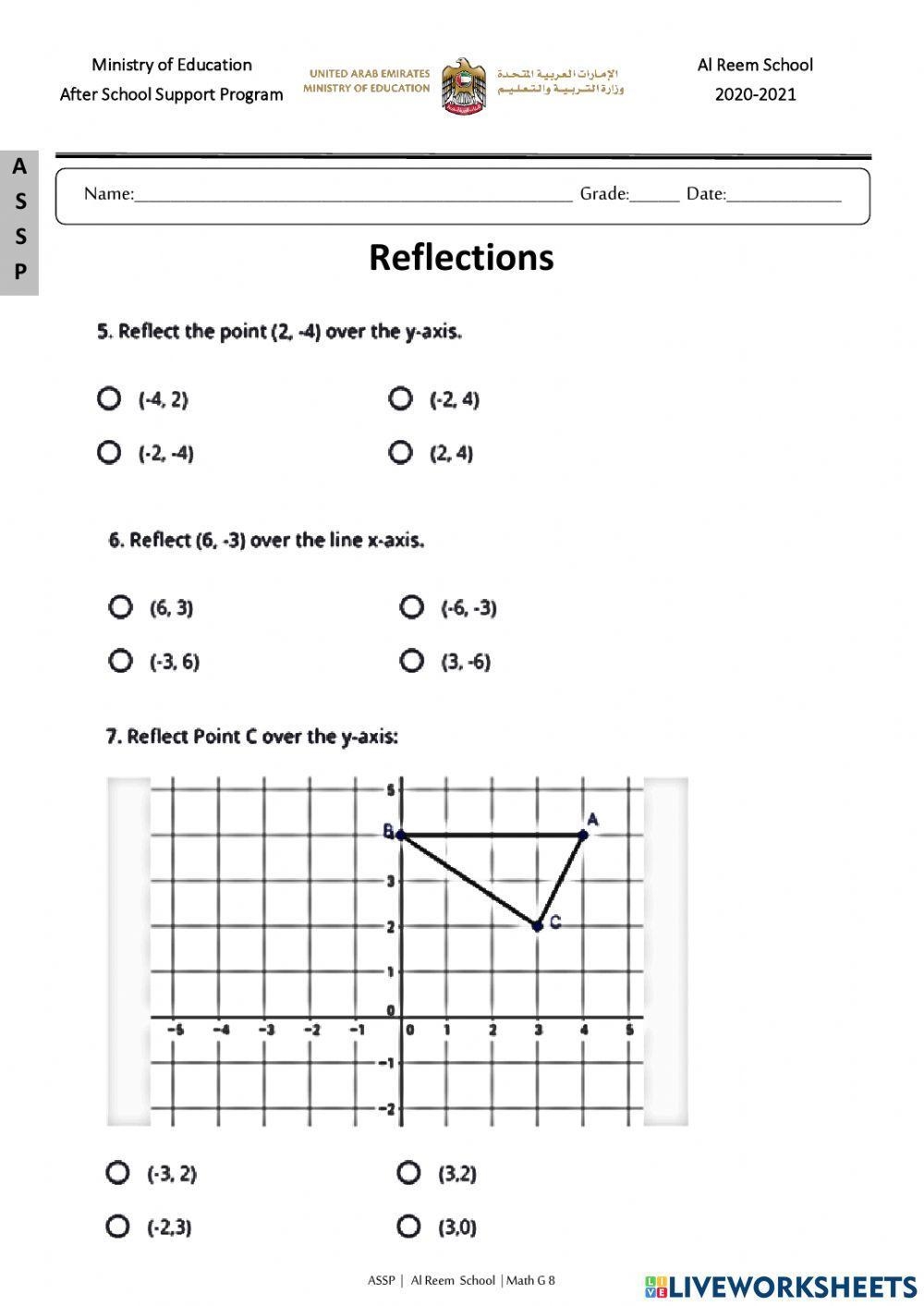 reflection math worksheets reflection math worksheets