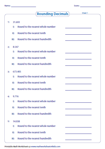 rounding decimals worksheet rounding decimals worksheet