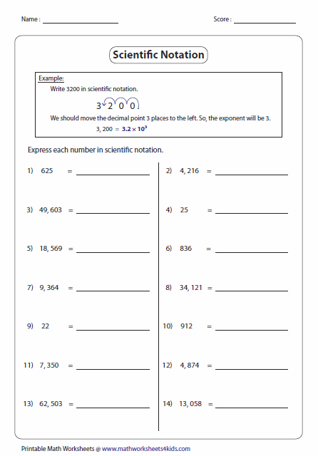 Scientific Notation Worksheets Scientific Notation Worksheets