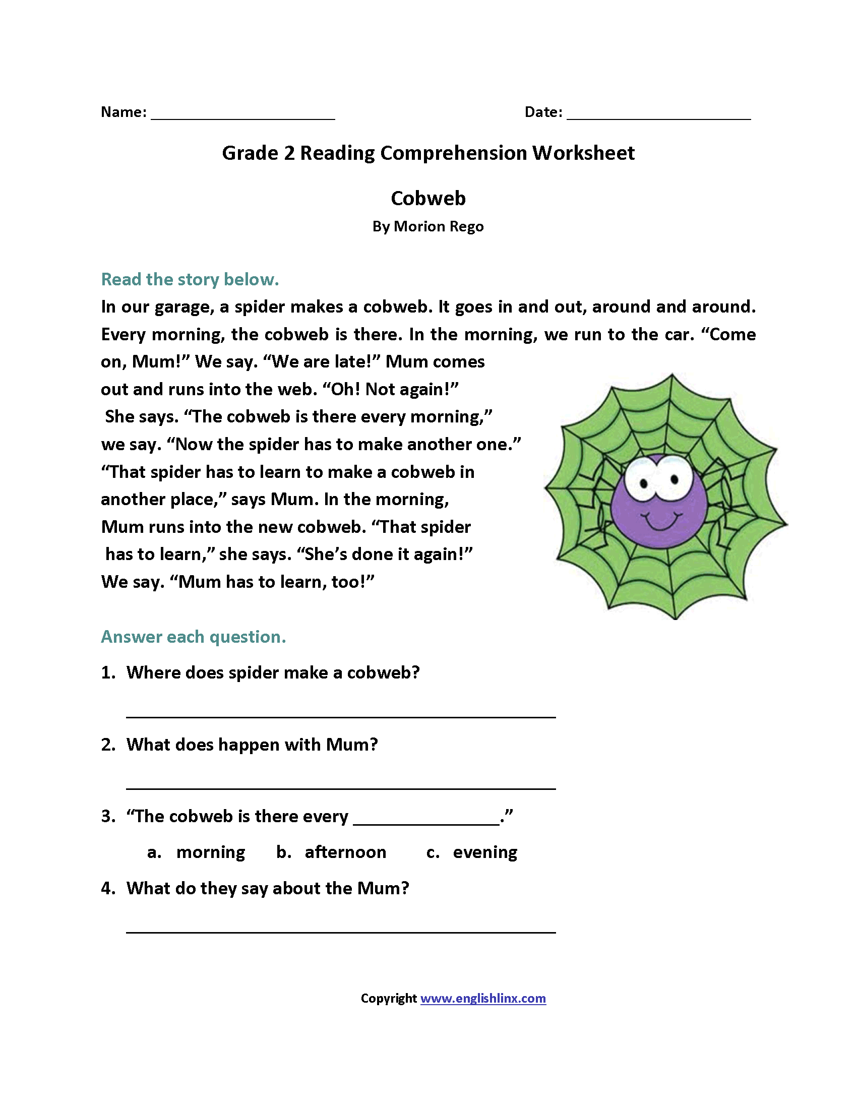 reading worksheets for 2nd graders