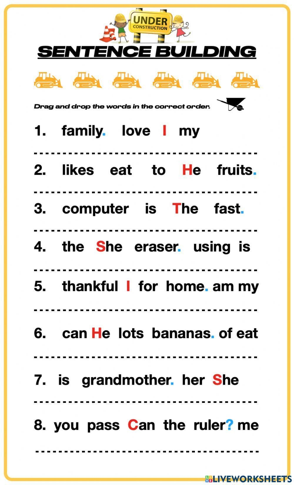 Sentence Building English As A Second Language ESL Worksheet Sentence Building English As A Second Language ESL Worksheet
