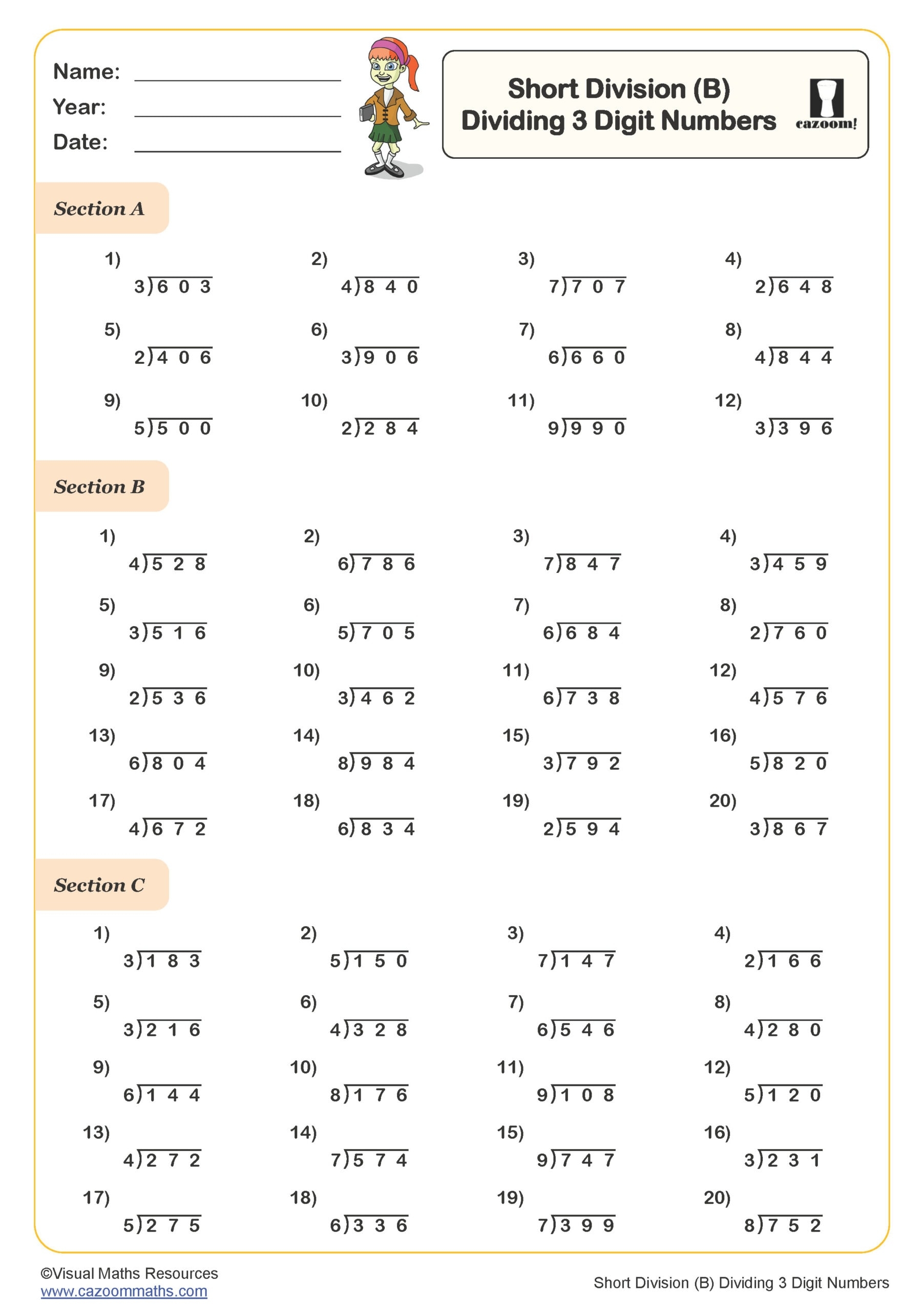 Short Division Of 3 Digit Numbers Activity Sheet Twinkl Worksheets Short Division Of 3 Digit Numbers Activity Sheet Twinkl Worksheets