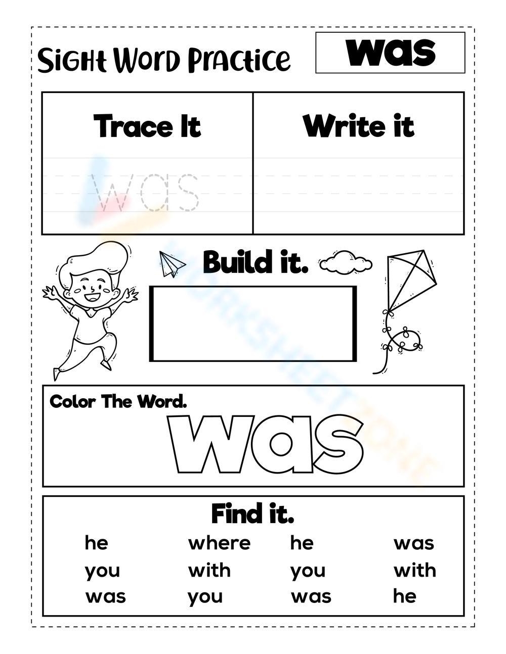 Sight Word quot was quot Worksheet Sight Word quot was quot Worksheet