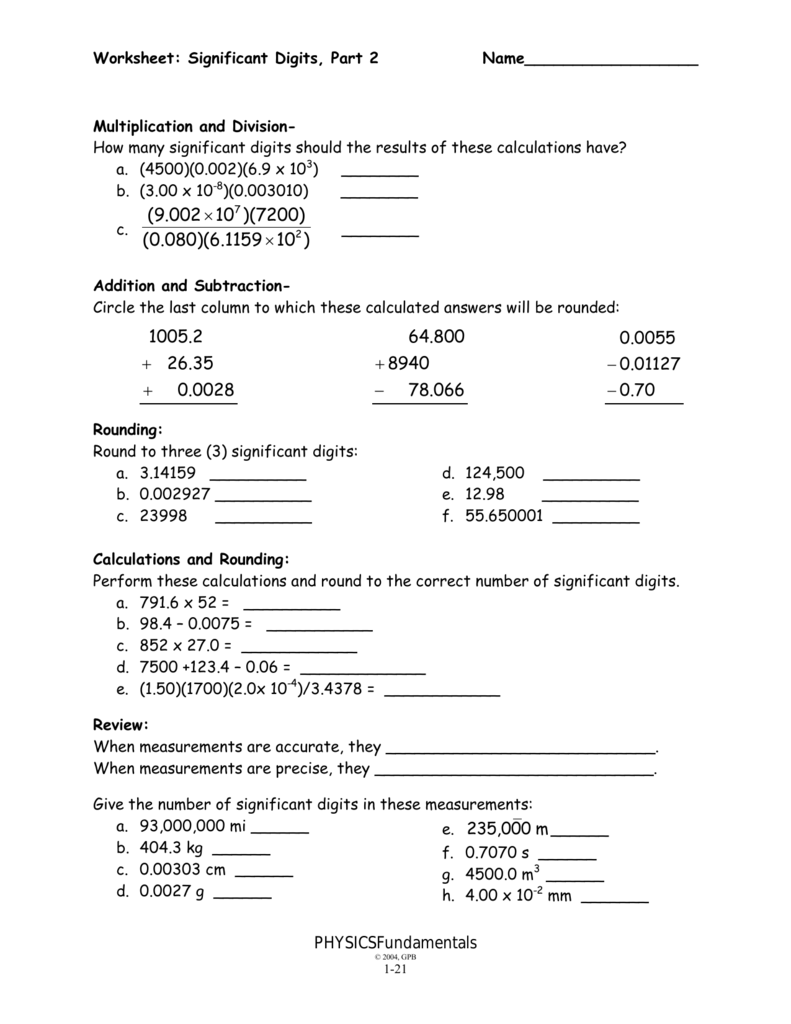 significant digits worksheet significant digits worksheet