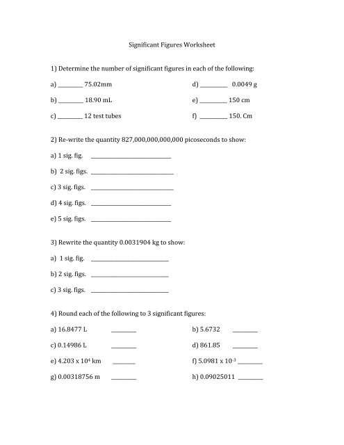 Significant Figures Worksheet Worksheets Library