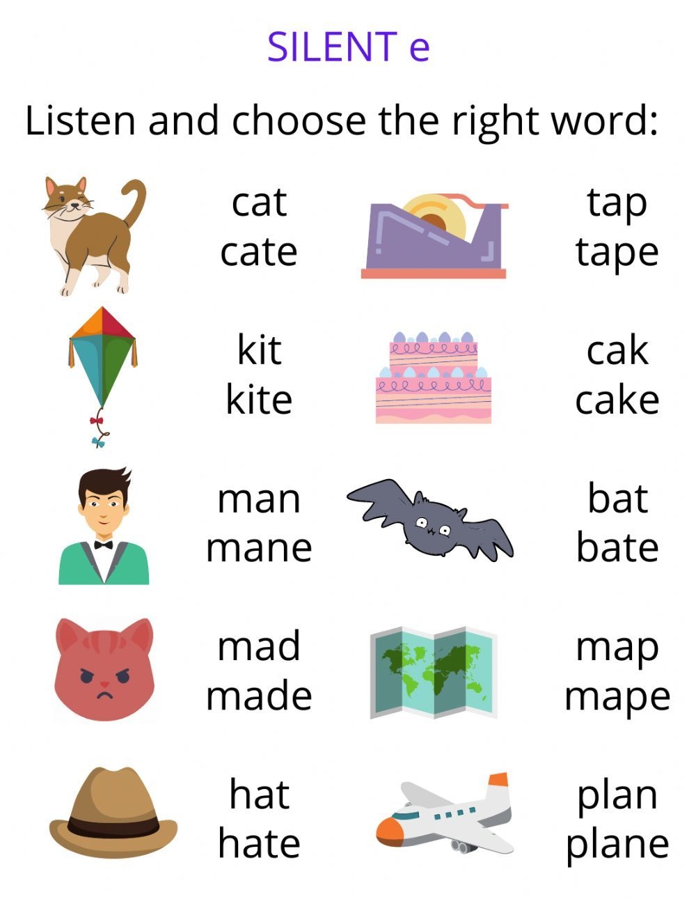 Silent E Interactive Worksheet Silent E Interactive Worksheet