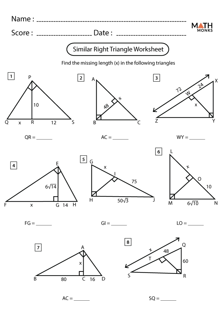 Similar Triangles Worksheets Math Monks Similar Triangles Worksheets Math Monks