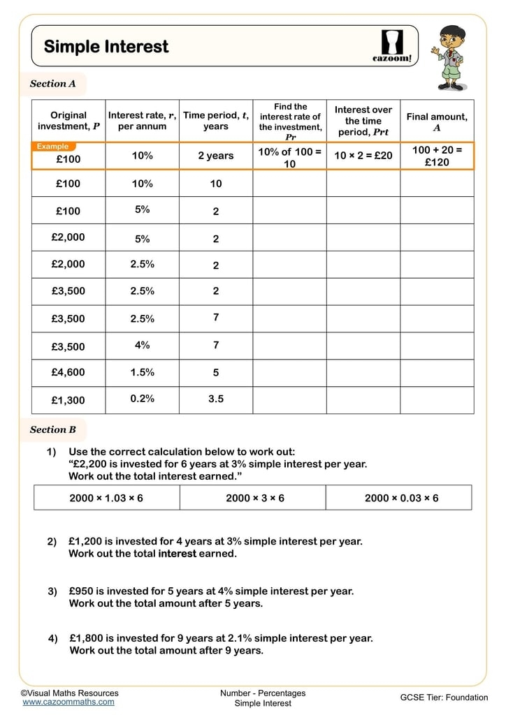 Simple Interest Worksheet Fun And Engaging Year 8 And Year 9 Number Simple Interest Worksheet Fun And Engaging Year 8 And Year 9 Number