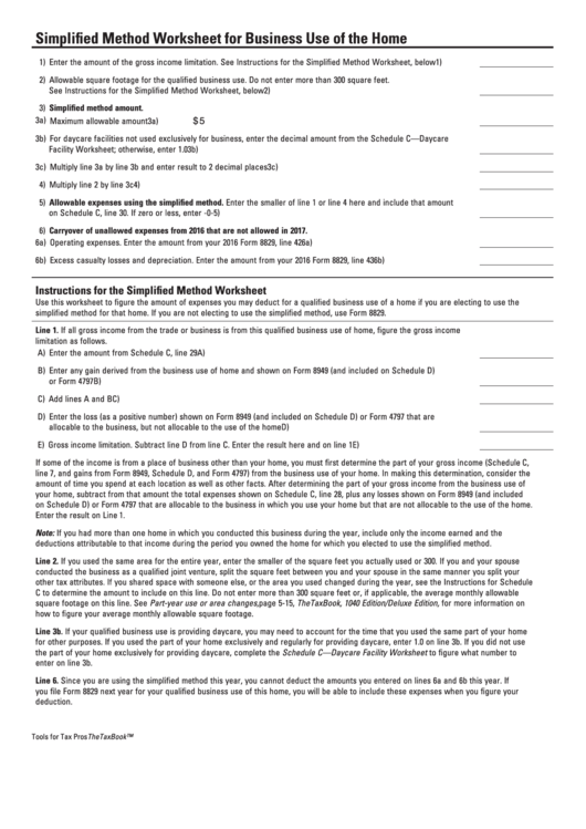 Simplified Method Worksheet For Business Use Of The Home Printable Pdf Simplified Method Worksheet For Business Use Of The Home Printable Pdf