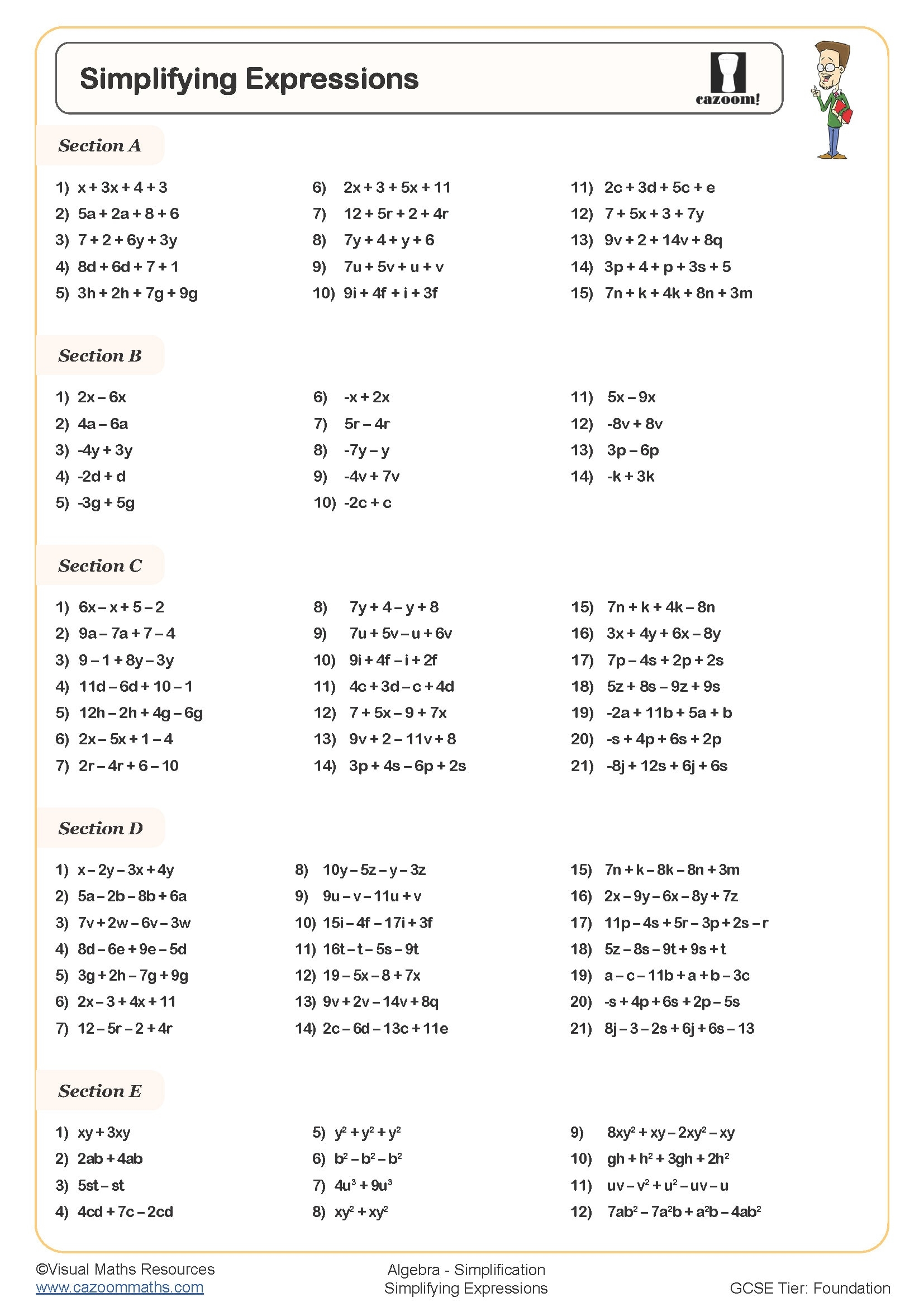Simplifying Expressions Worksheet Fun And Engaging PDF Worksheets