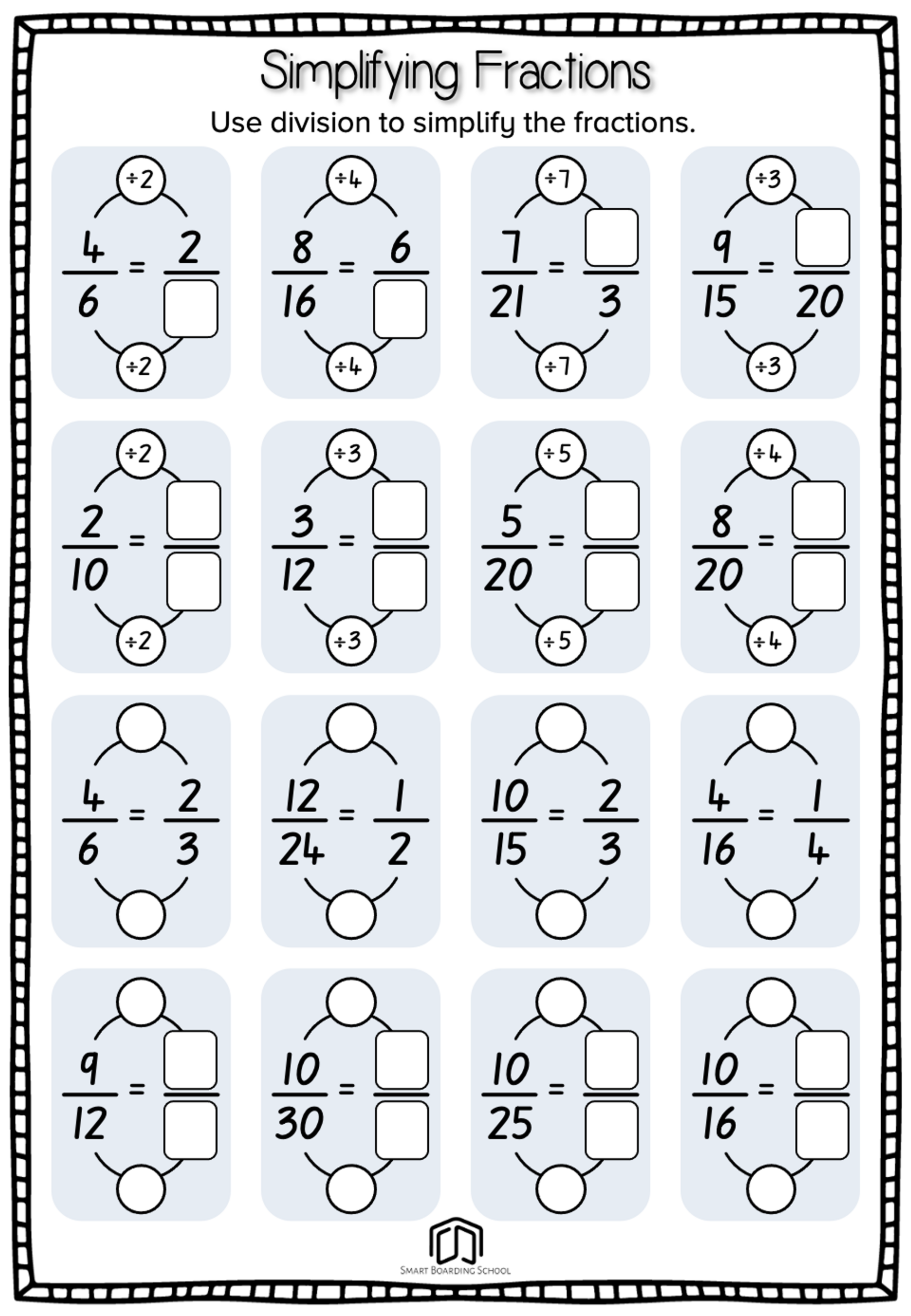 Simplifying Fractions Worksheet Simplifying Fractions Worksheet