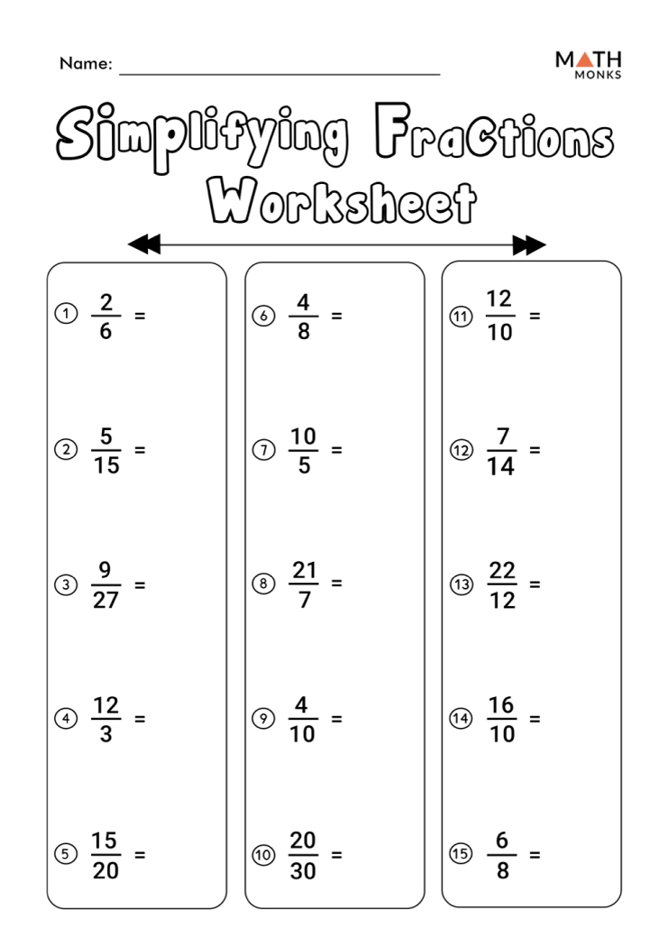 Simplifying Fractions Worksheets Math Monks Simplifying Fractions Worksheets Math Monks