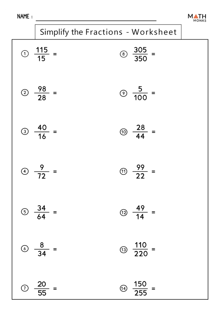 Simplifying Fractions Worksheets Math Monks Simplifying Fractions Worksheets Math Monks
