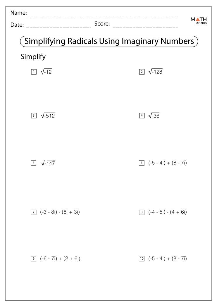simplifying radicals worksheet simplifying radicals worksheet