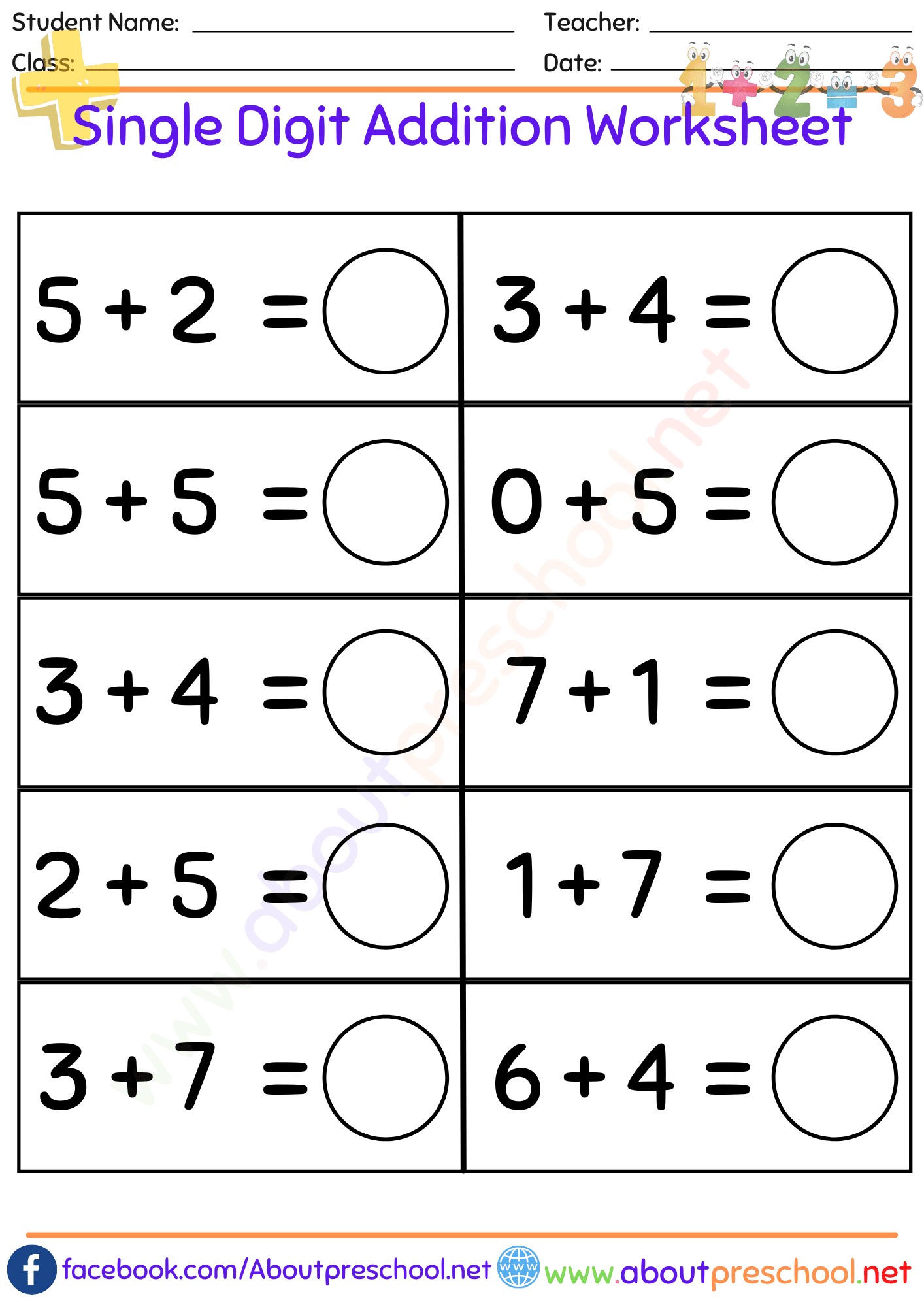 single digit addition worksheet single digit addition worksheet