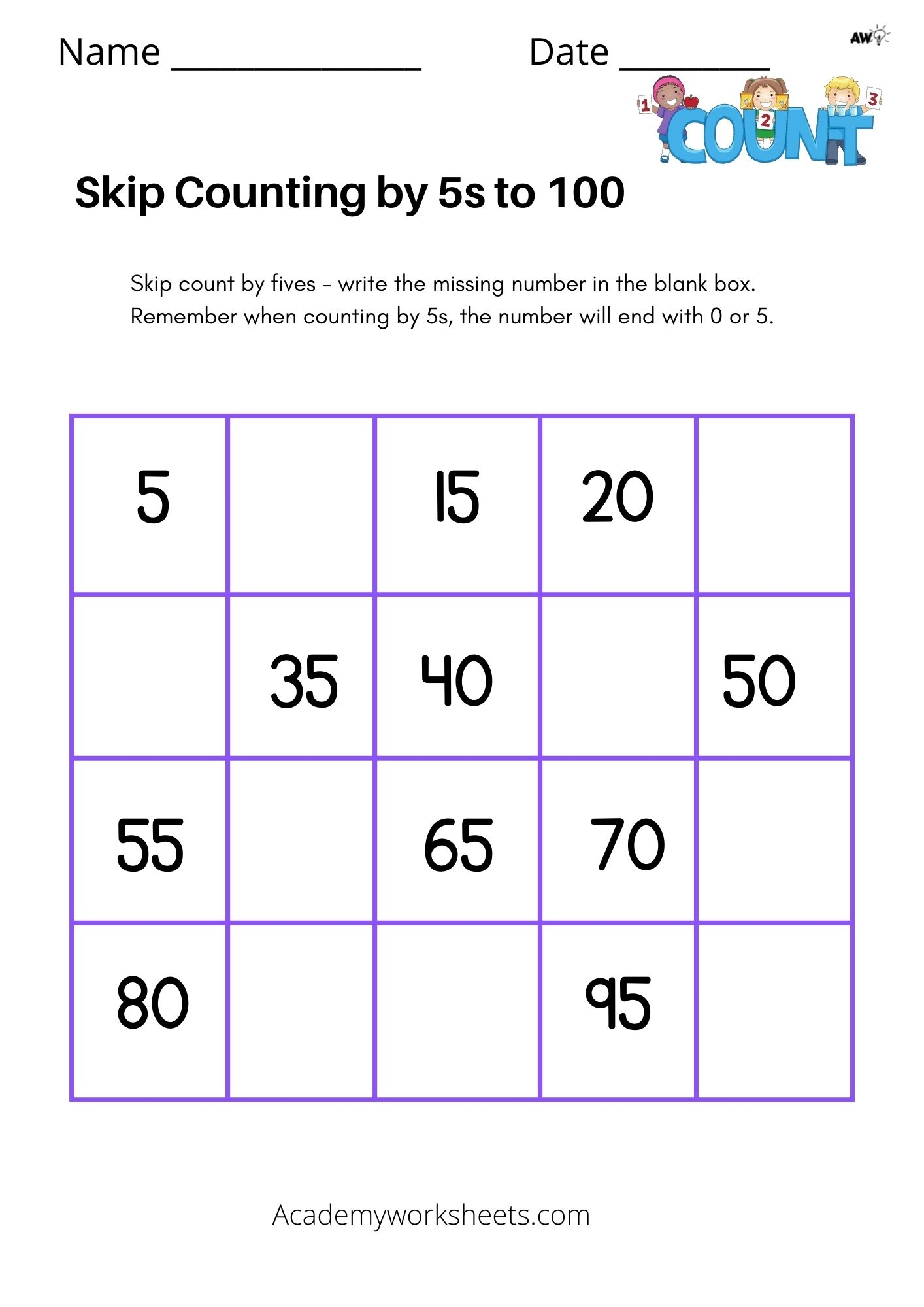 counting by 5s worksheet counting by 5s worksheet