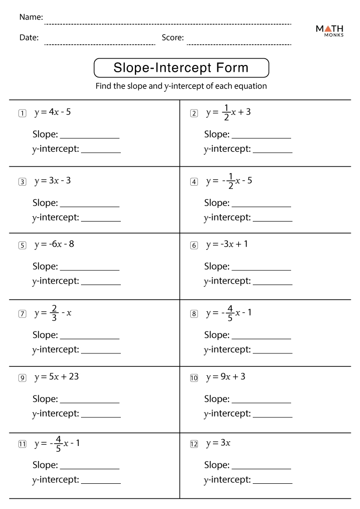 Slope Intercept Form Worksheets With Answer Key