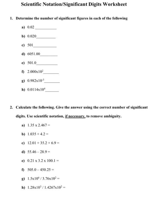 Solved Scientific Notation Significant Digits Worksheet 1 Chegg