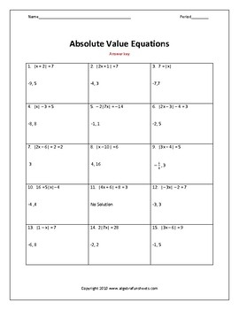 solving absolute value equations worksheet