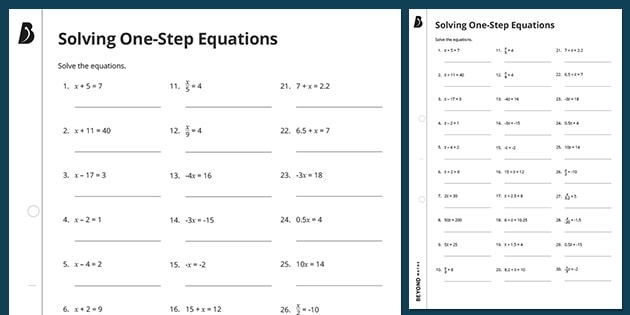 solving one step equations worksheet
