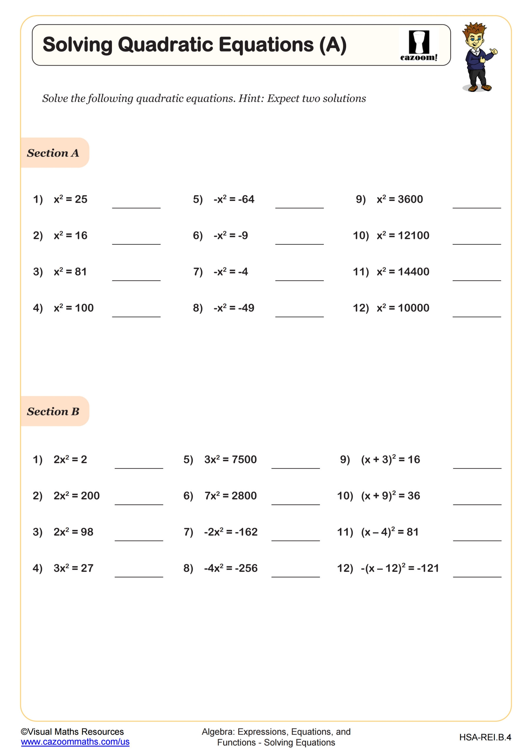 Solving Quadratic Equations A Worksheet Fun And Engaging 