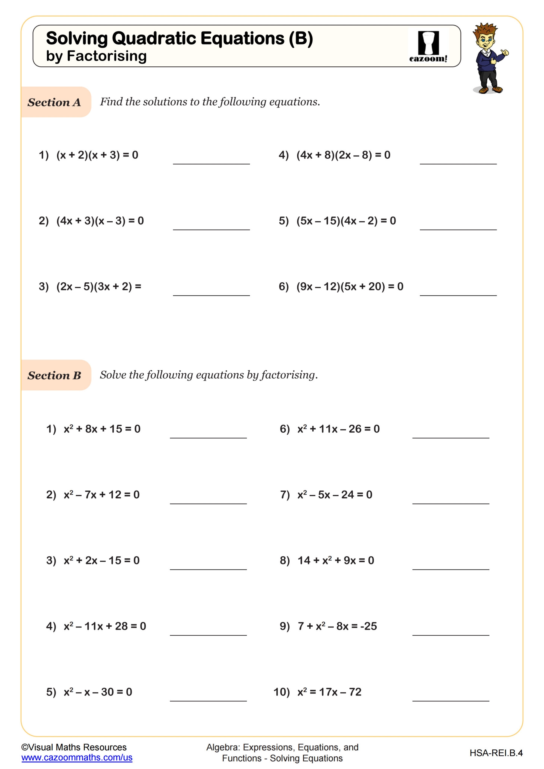 Solving Quadratic Equations B By Factoring Worksheet Algebra Solving Quadratic Equations B By Factoring Worksheet Algebra