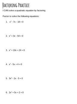 Solving Quadratic Equations By Factoring Worksheet By Math 39 n Love Solving Quadratic Equations By Factoring Worksheet By Math 39 n Love