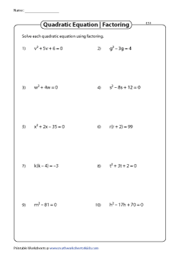 Solving Quadratic Equations By Factoring Worksheets Worksheets Library