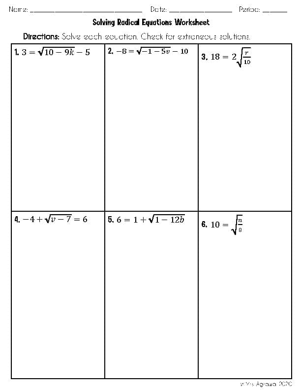 solving radical equations worksheet
