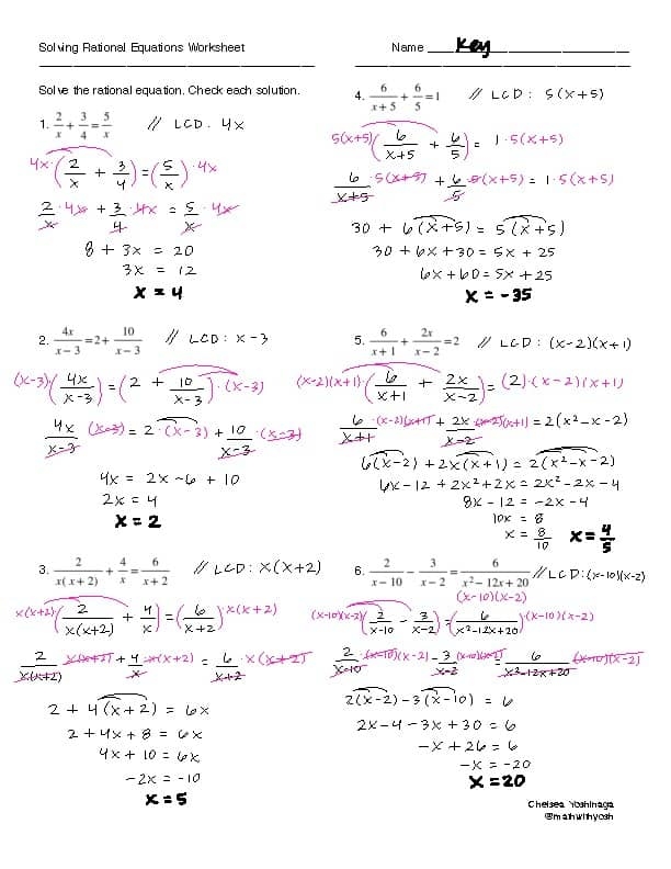SOLVING RATIONAL EQUATIONS WORKSHEET By MATH WITH YOSH TPT SOLVING RATIONAL EQUATIONS WORKSHEET By MATH WITH YOSH TPT