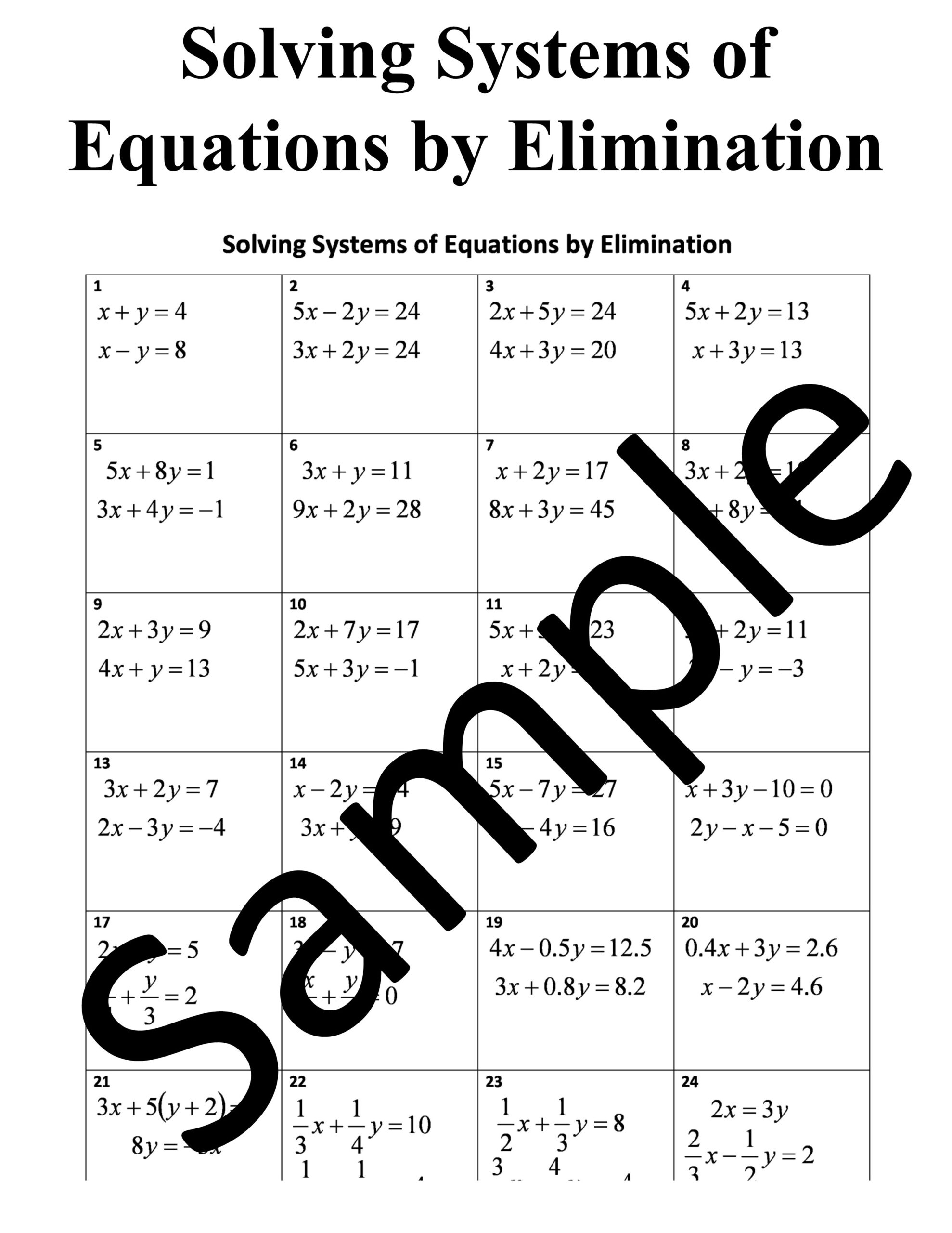 Solving Systems Of Equations By Elimination Worksheet Teaching Solving Systems Of Equations By Elimination Worksheet Teaching