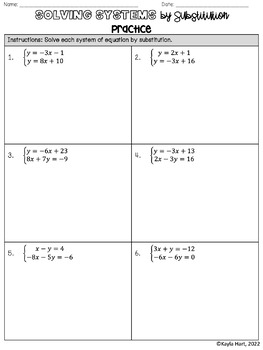 Solving Systems Of Equations By Substitution Independent Practice Solving Systems Of Equations By Substitution Independent Practice