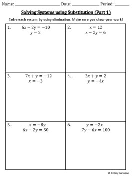 solving systems by substitution worksheet solving systems by substitution worksheet