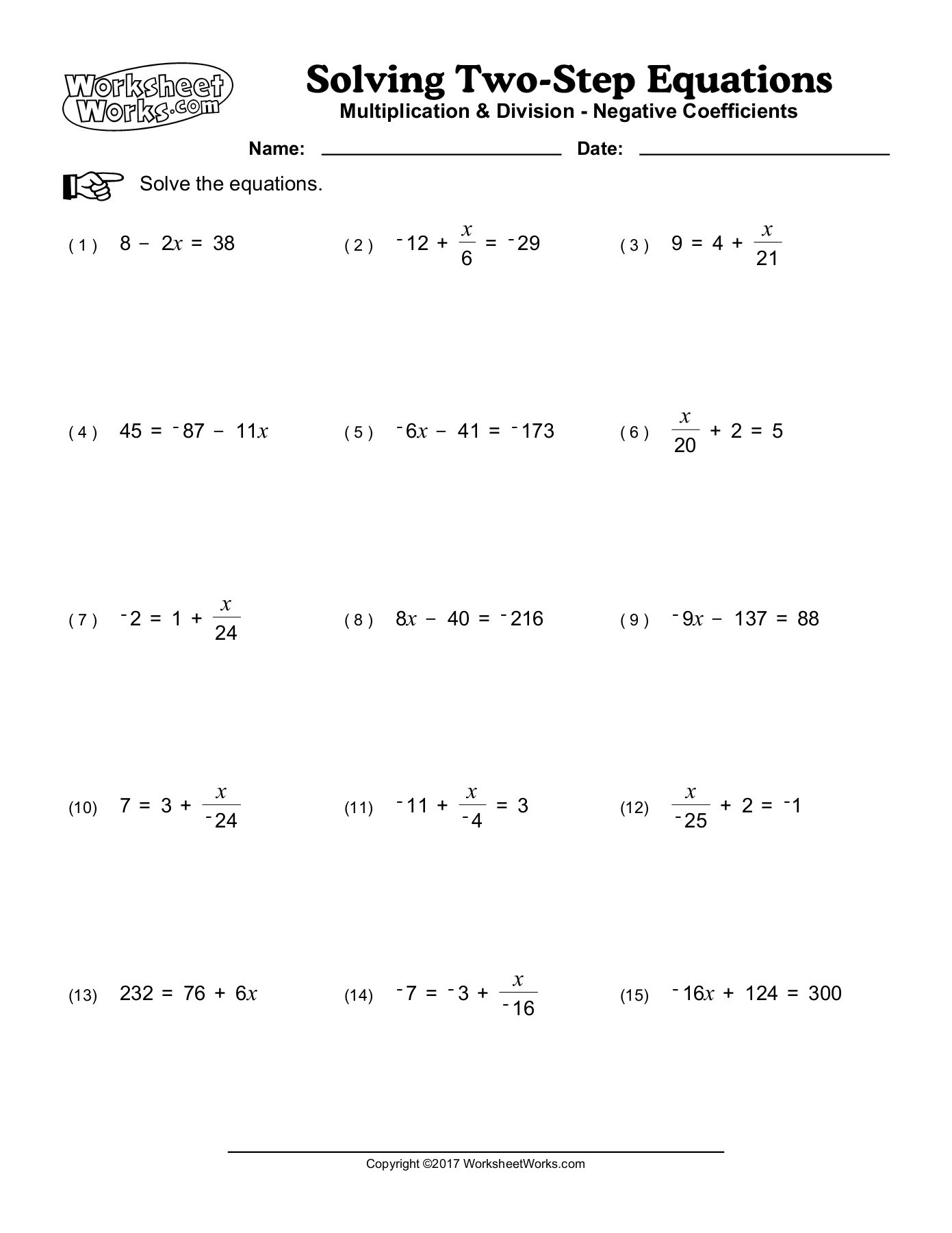 Solving Two Step Equations Printable Worksheet Solving Two Step Equations Printable Worksheet