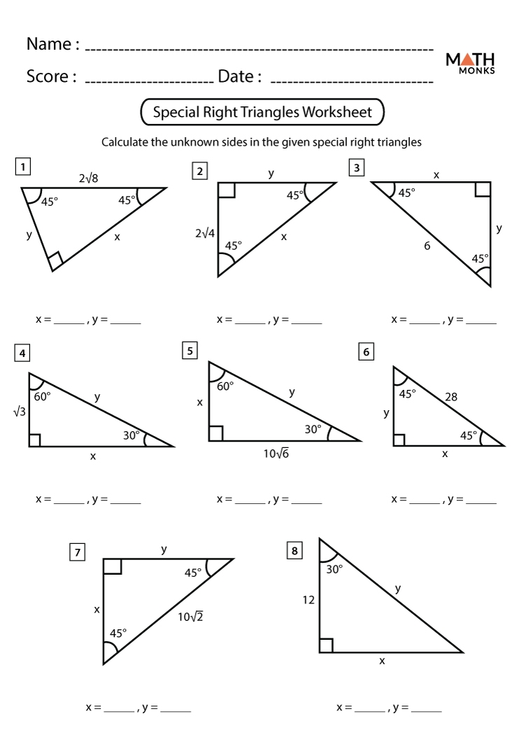 Special Right Triangles Worksheets Math Monks Special Right Triangles Worksheets Math Monks