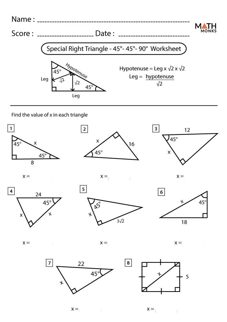 Special Right Triangles Worksheets Math Monks Special Right Triangles Worksheets Math Monks