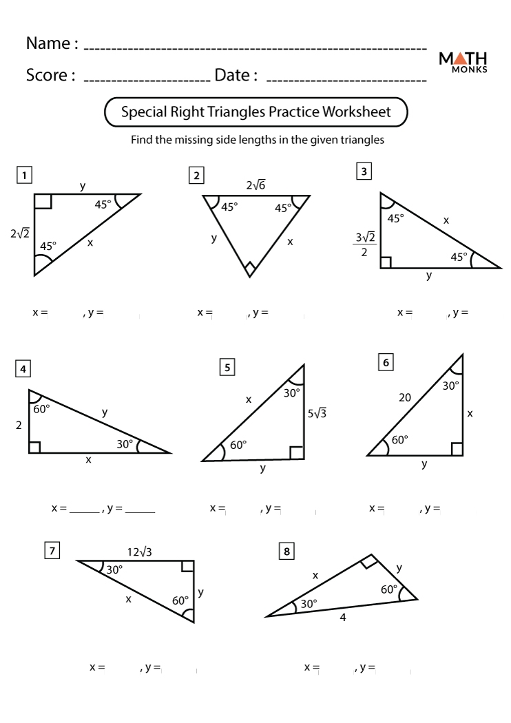 Special Right Triangles Worksheets Math Monks