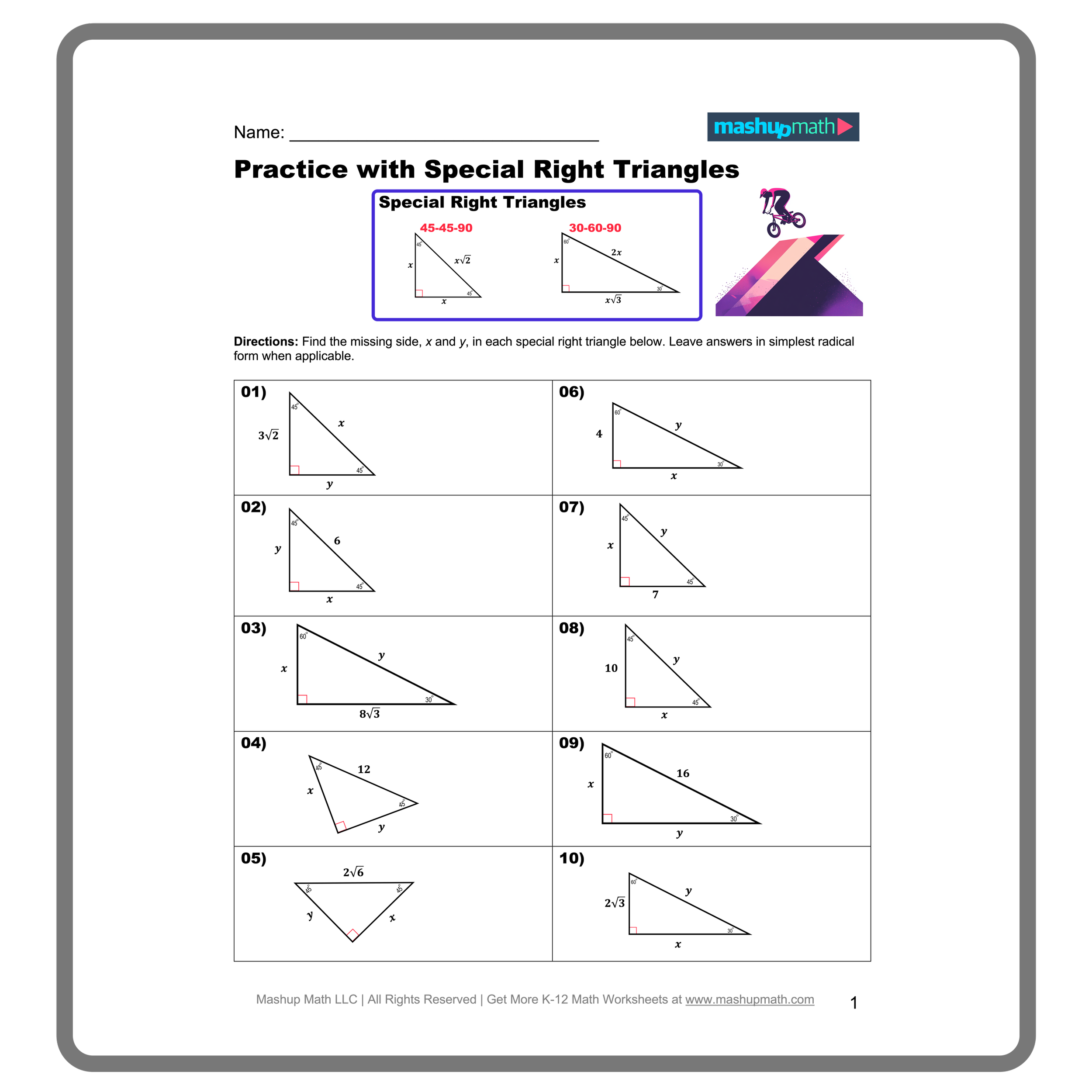 Special Right Triangles Worksheets Printable Mashup Math Special Right Triangles Worksheets Printable Mashup Math