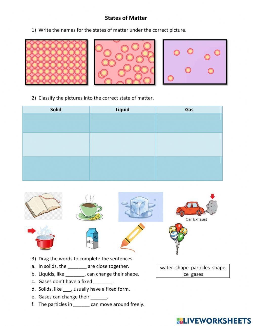 states of matter worksheet