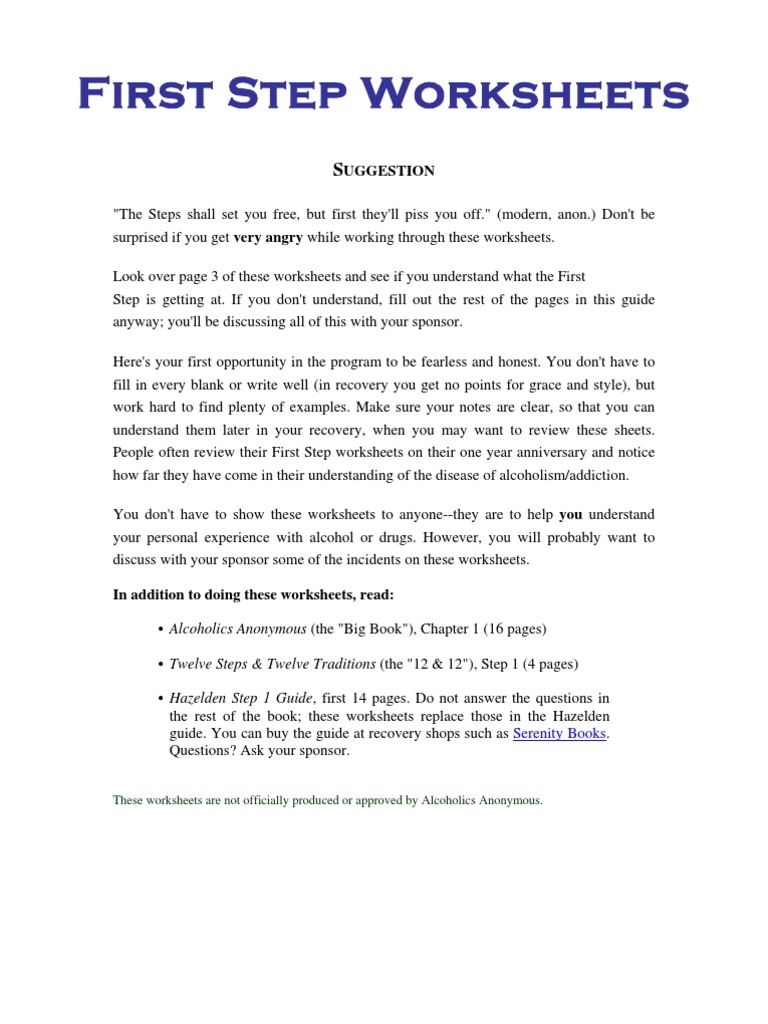 Step 1 Alcoholics Anonymous AA Worksheet And Guide Sober Speak Step 1 Alcoholics Anonymous AA Worksheet And Guide Sober Speak