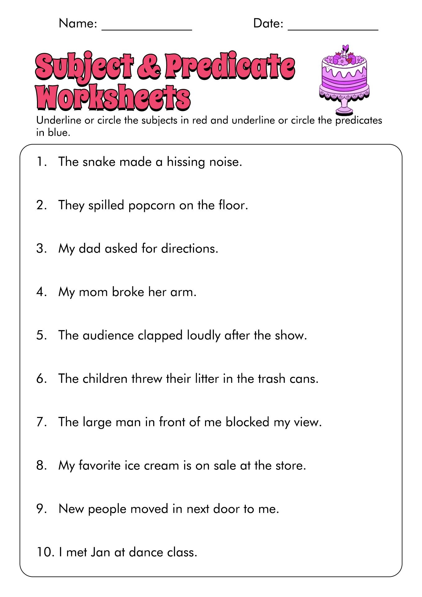 subject and predicate worksheets subject and predicate worksheets
