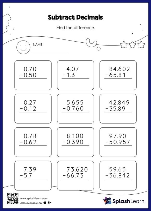 Subtract Decimals Worksheets Free Printable SplashLearn