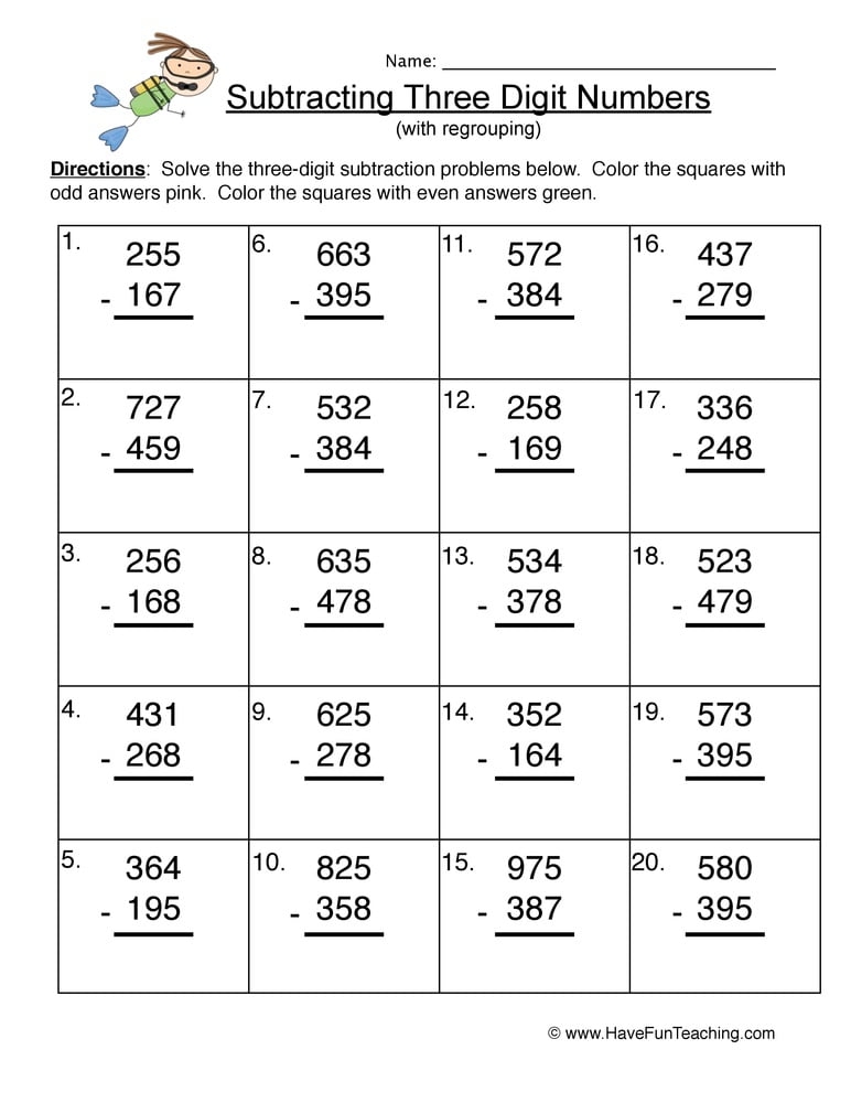 Subtracting 3 Digit Numbers With Regrouping Worksheets WorksheetsCity