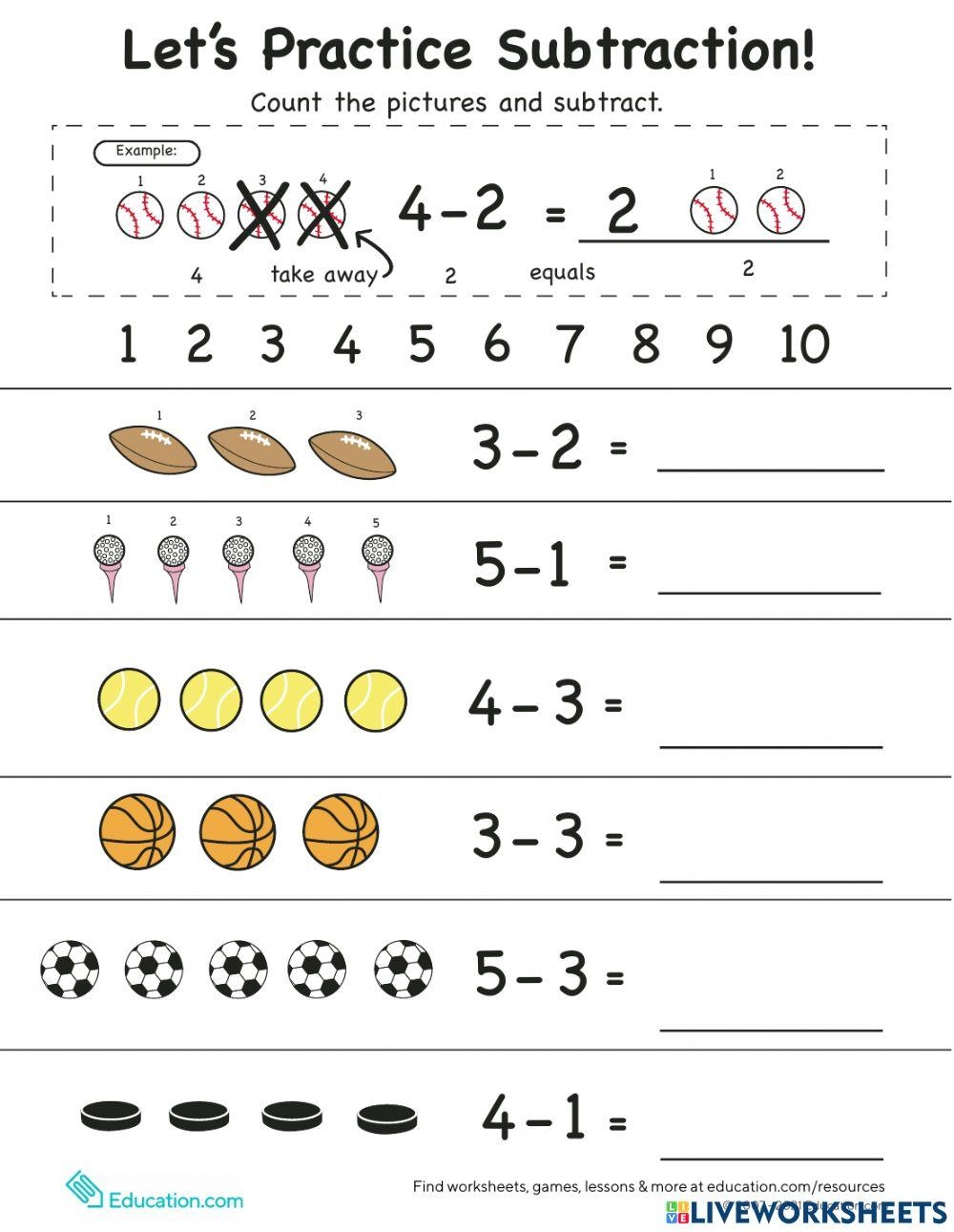 kindergarten subtraction worksheet
