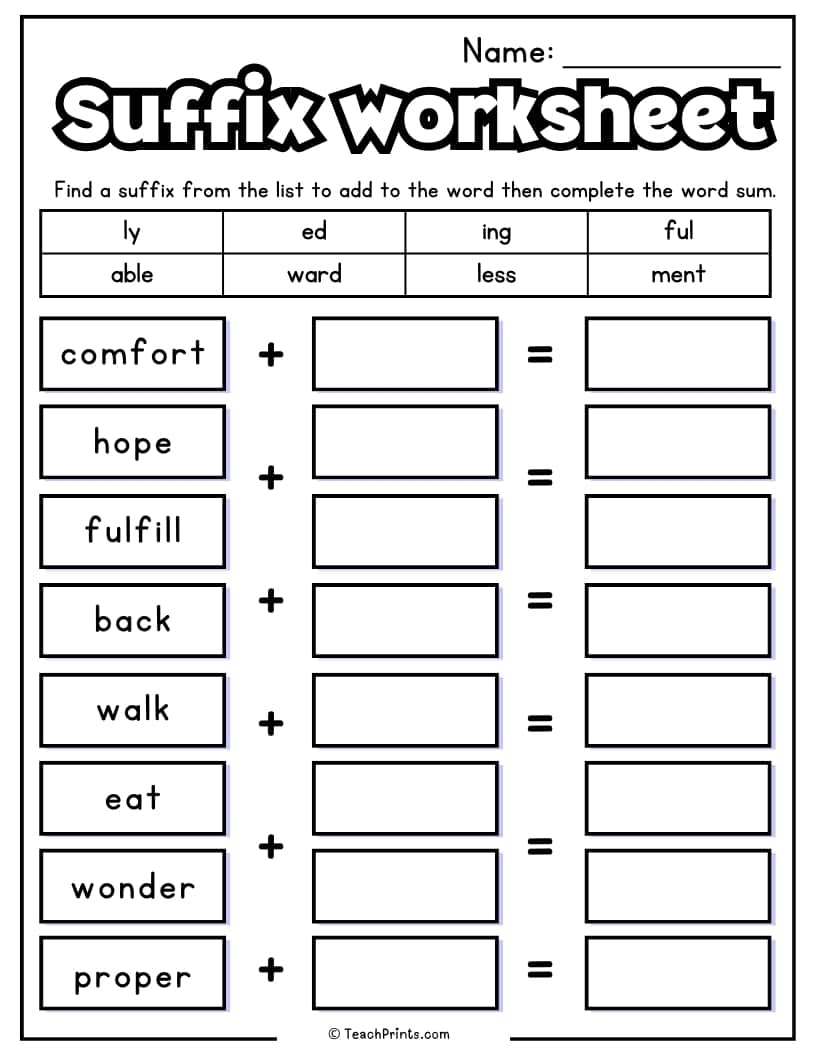 Suffix Worksheets 10 Free PDF Printables Teach Prints
